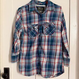 Superdry Blue Plaid Women's Flannel ¾ sleeve button up - Women's Large
